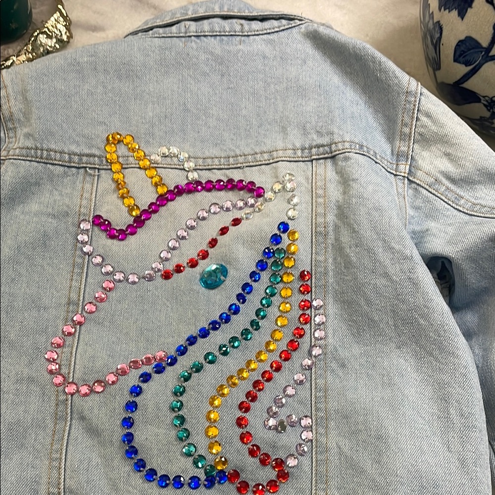 Lola and the Boys Denim Jacket with Colorful Gem Unicorn Design